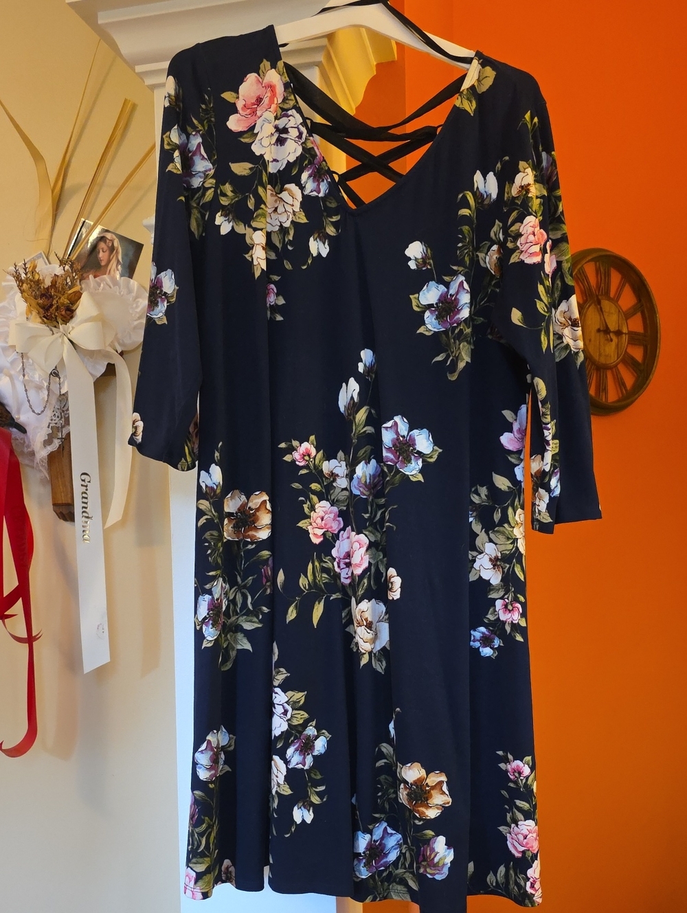 Navy Candis Back Detail Floral Crisscross V-Neck Dress-STITCH FIX